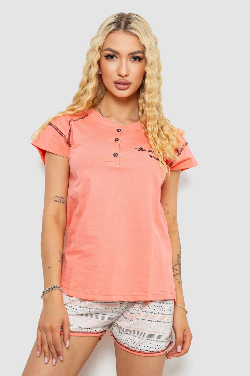 Піжама жіноча з принтом, колір персиковий, 243R0004-P5