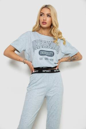 Піжама жіноча з принтом, колір сірий, 243R1488-015