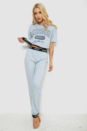 Піжама жіноча з принтом, колір сірий, 243R1488-015