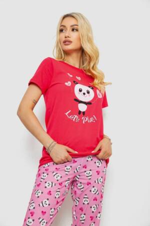 Піжама жіноча з принтом, колір рожевий, 243R15888