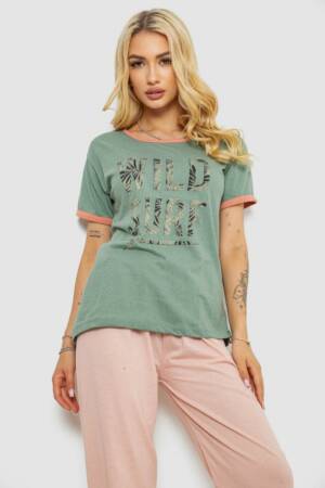 Піжама жіноча з принтом, колір оливковий, 243R20256