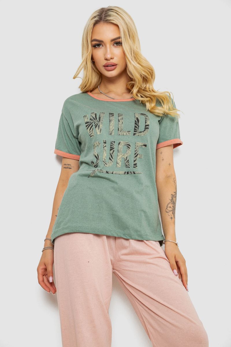 Піжама жіноча з принтом, колір оливковий, 243R20256 - Зображення 2