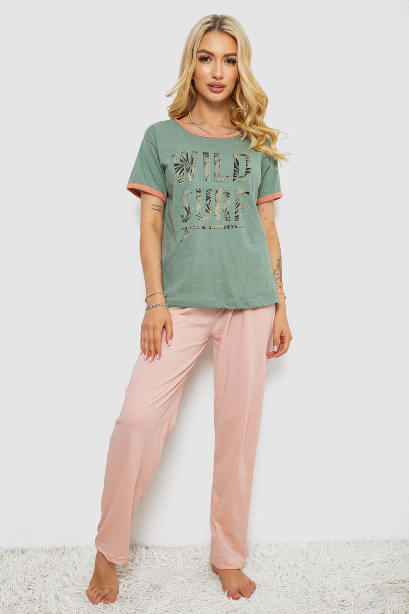 Піжама жіноча з принтом, колір оливковий, 243R20256