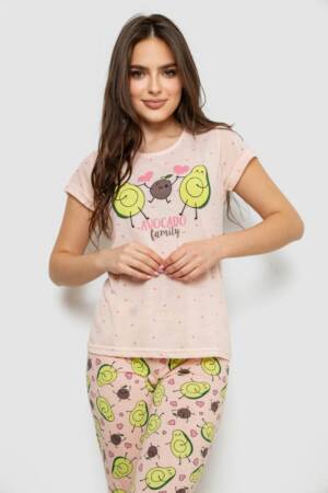 Жіноча піжама з принтом, колір рожевий, 243R7092