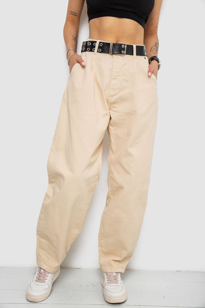 Джинси жіночі балони, колір бежевий, 182R00263