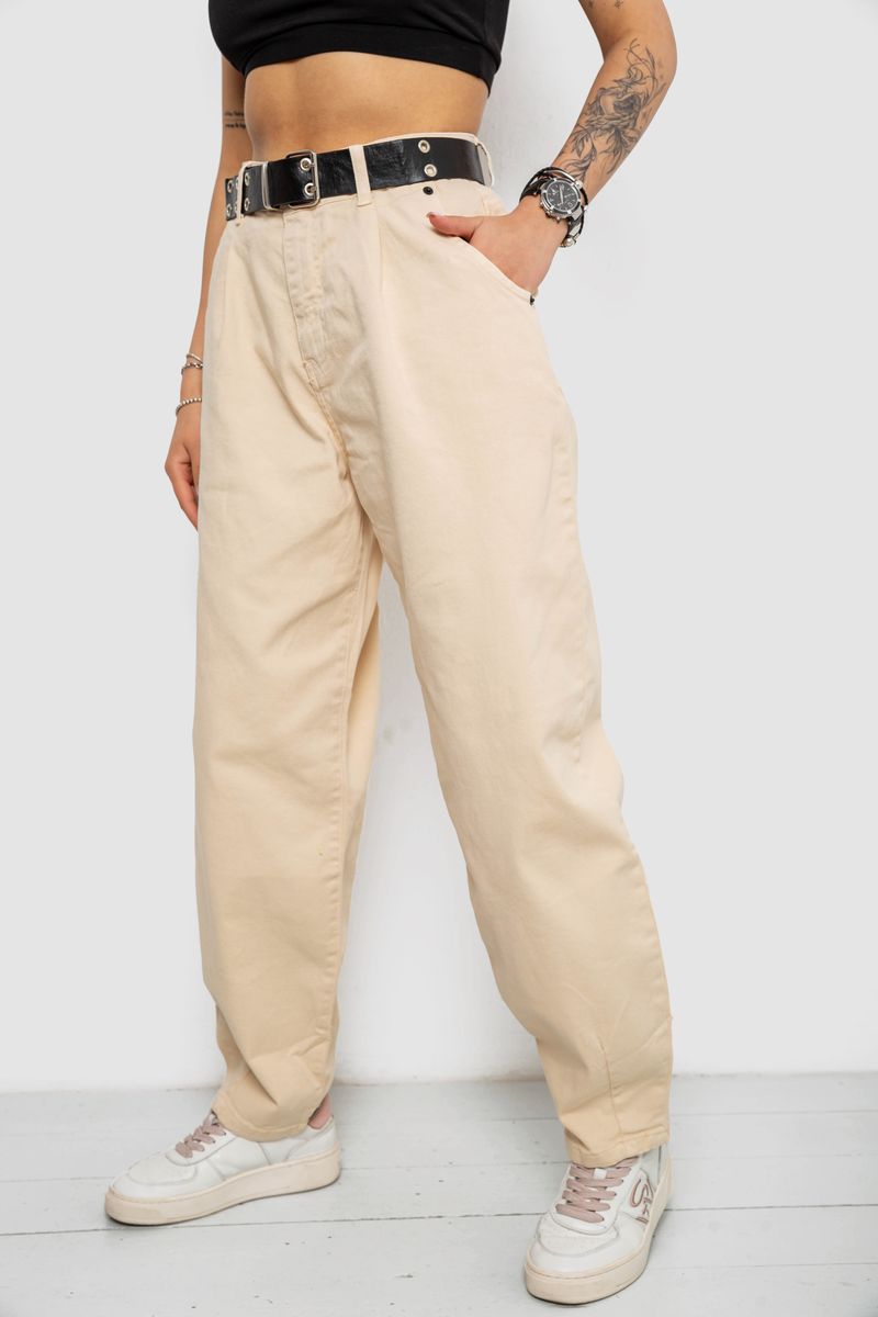 Джинси жіночі балони, колір бежевий, 182R00263 - Зображення 3