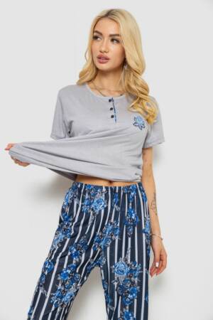 Піжама жіноча з принтом, колір сірий, 243R5886