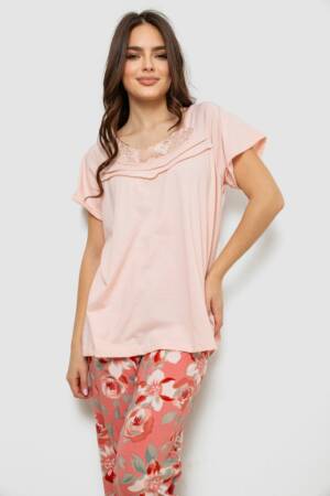 Піжама жіноча з принтом, колір персиковий, 243R1600-003
