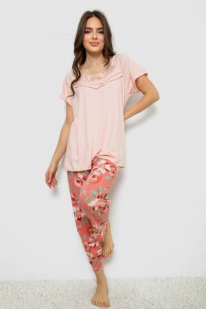 Піжама жіноча з принтом, колір персиковий, 243R1600-003