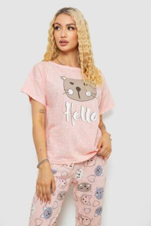 Піжама жіноча з принтом, колір рожевий, 243R15472