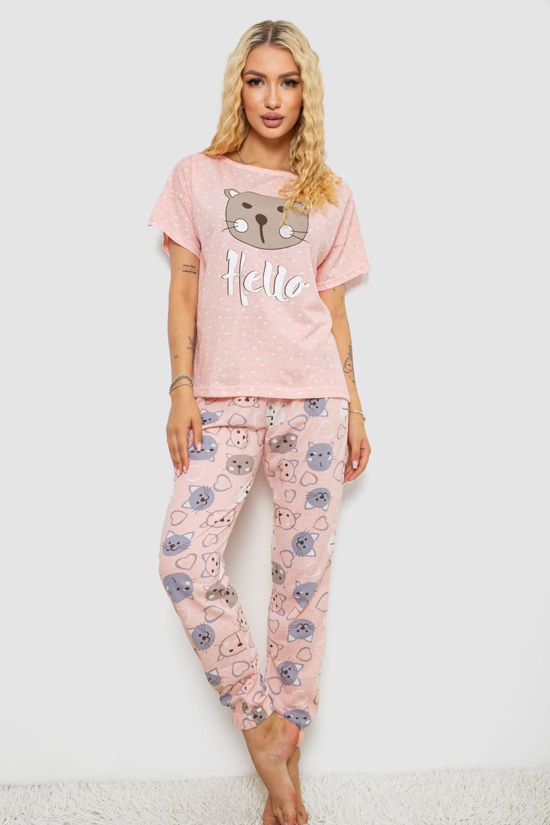 Піжама жіноча з принтом, колір рожевий, 243R15472