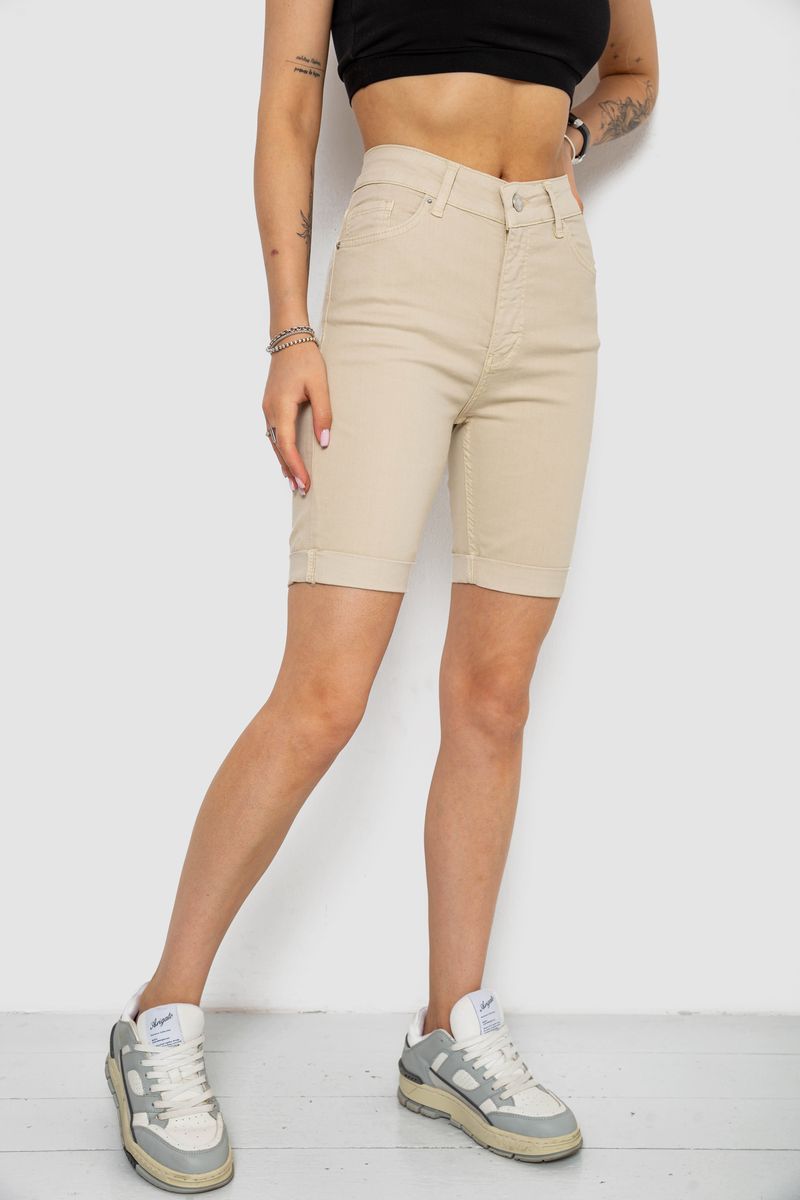 Шорти джинсові жіночі, колір світло-бежевий, 182R1700 - Зображення 3