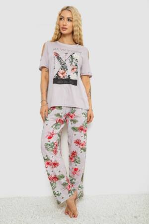 Піжама жіноча з принтом, колір світло-бузковий, 243R3038-C