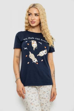 Піжама жіноча з принтом, колір синьо-молочний, 243R15896