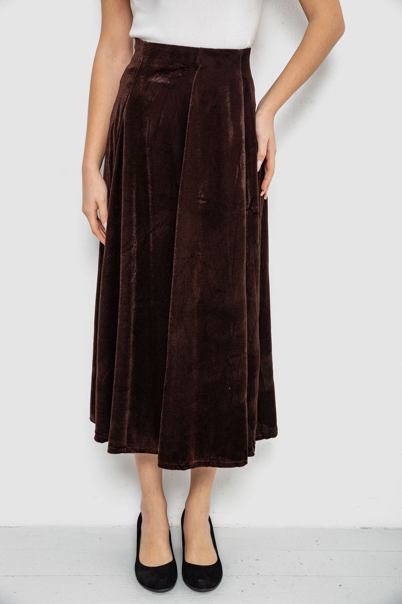 Спідниця оксамитова годе, колір коричневий, 167R375