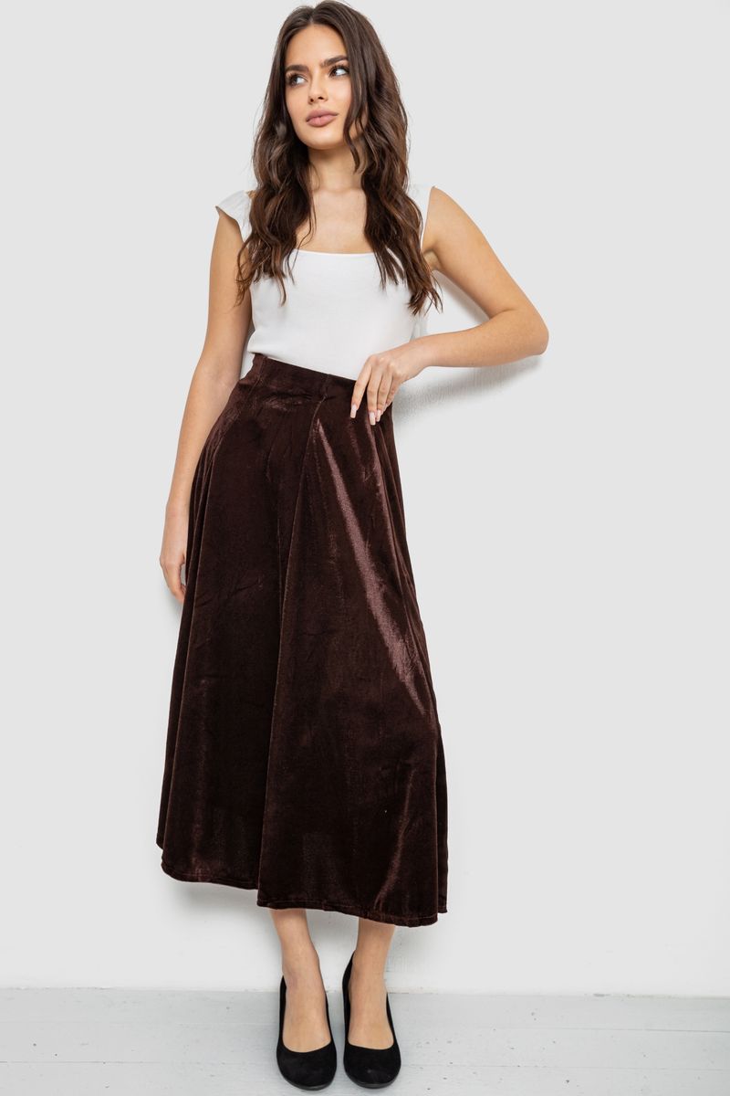 Спідниця оксамитова годе, колір коричневий, 167R375