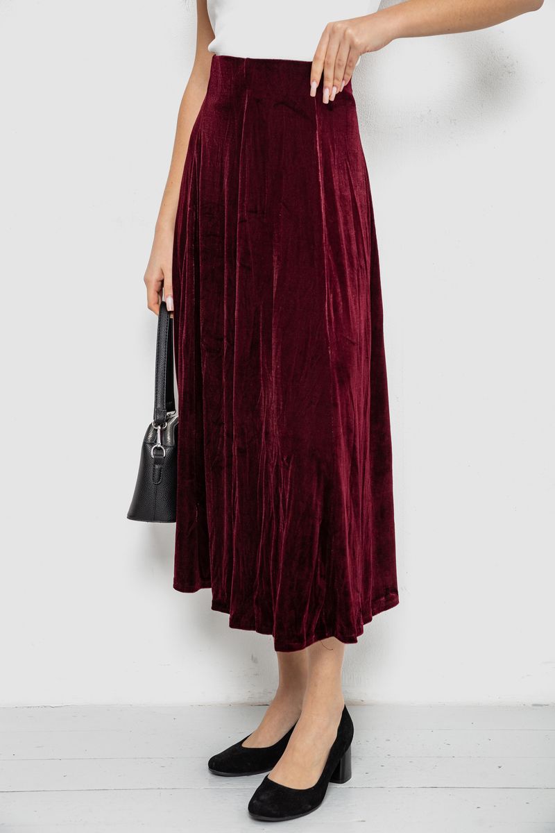 Спідниця оксамитова годе, колір бордовий, 167R375 - Зображення 3