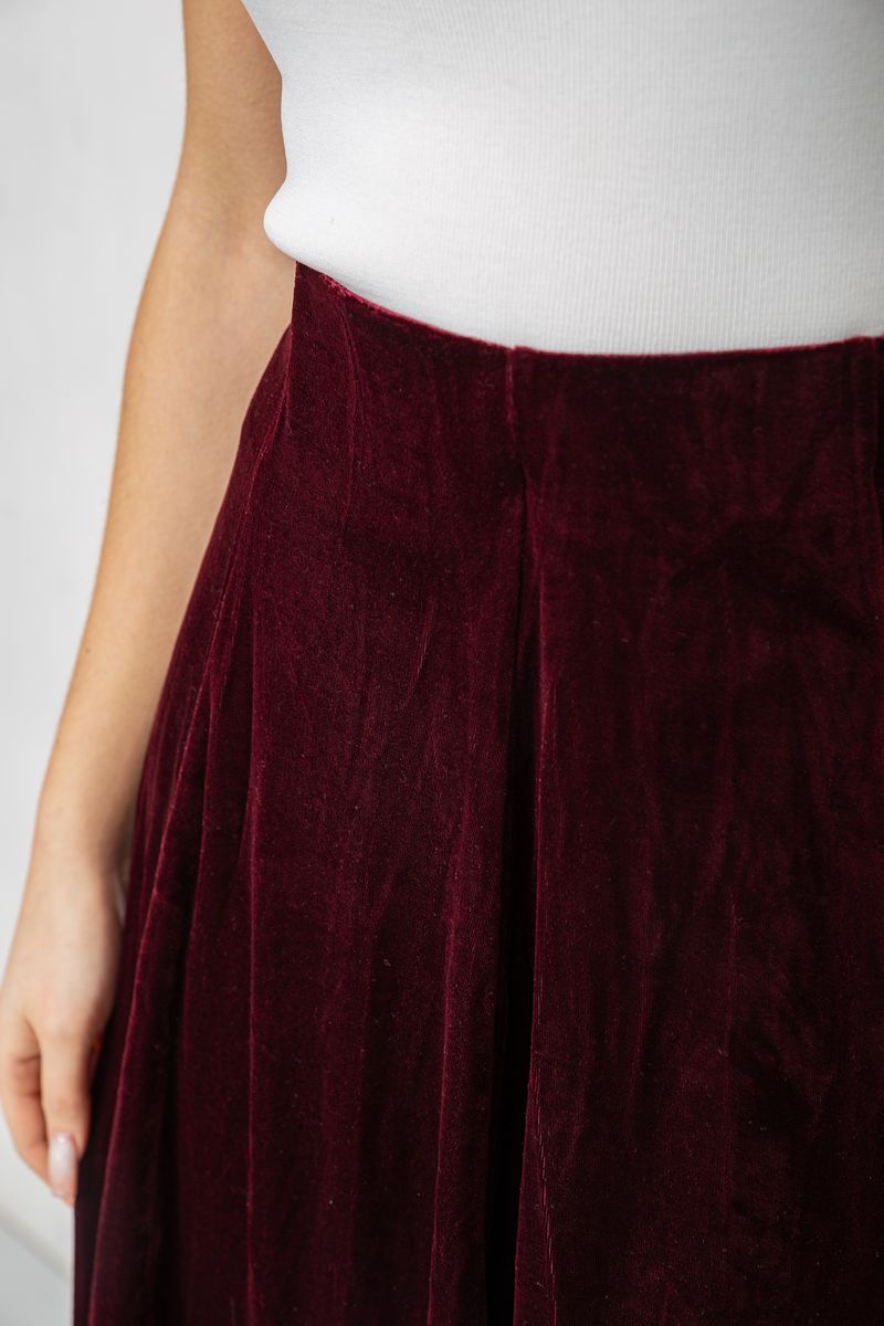 Спідниця оксамитова годе, колір бордовий, 167R375 - Зображення 5