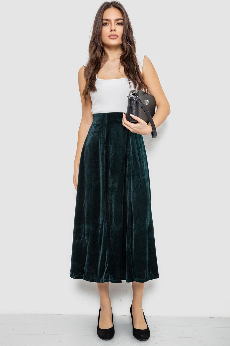 Спідниця оксамитова годе, колір темно-зелений, 167R375