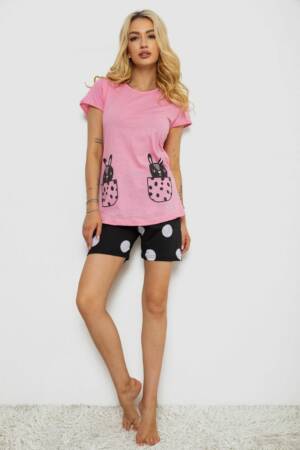 Піжама жіноча з принтом, колір рожевий, 243R3242