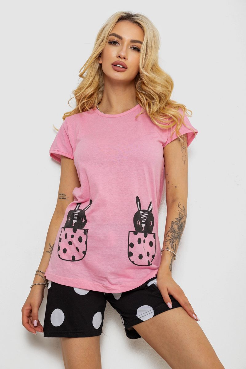 Піжама жіноча з принтом, колір рожевий, 243R3242