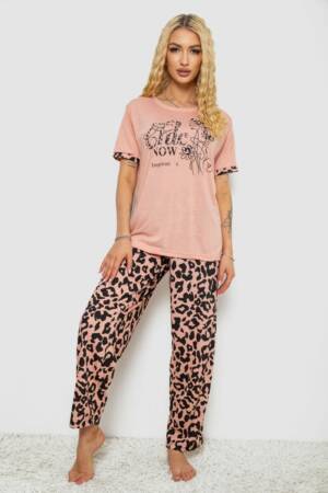 Піжама жіноча з принтом, колір пудровий, 243R3032-A