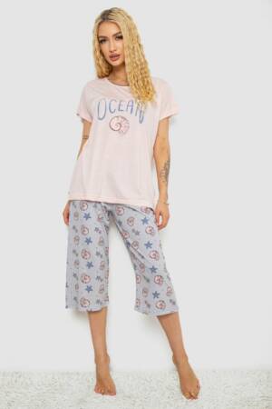 Піжама жіноча з принтом, колір рожевий, 243R7134
