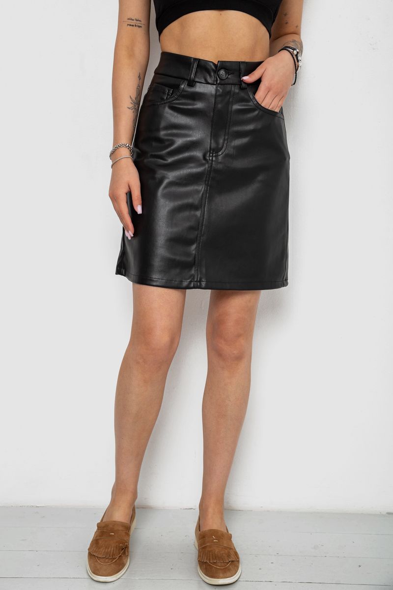 Спідниця жіноча екошкіра, колір чорний, 182R2192