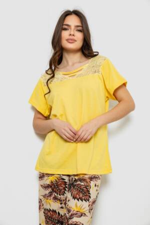Піжама жіноча з принтом, колір жовтий, 243R1600-017