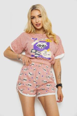 Піжама жіноча з принтом, колір персиковий, 243R15421