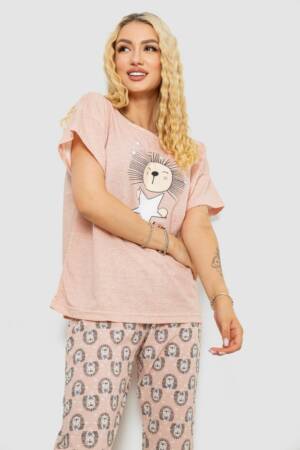 Піжама жіноча з принтом, колір пудровий, 243R15468