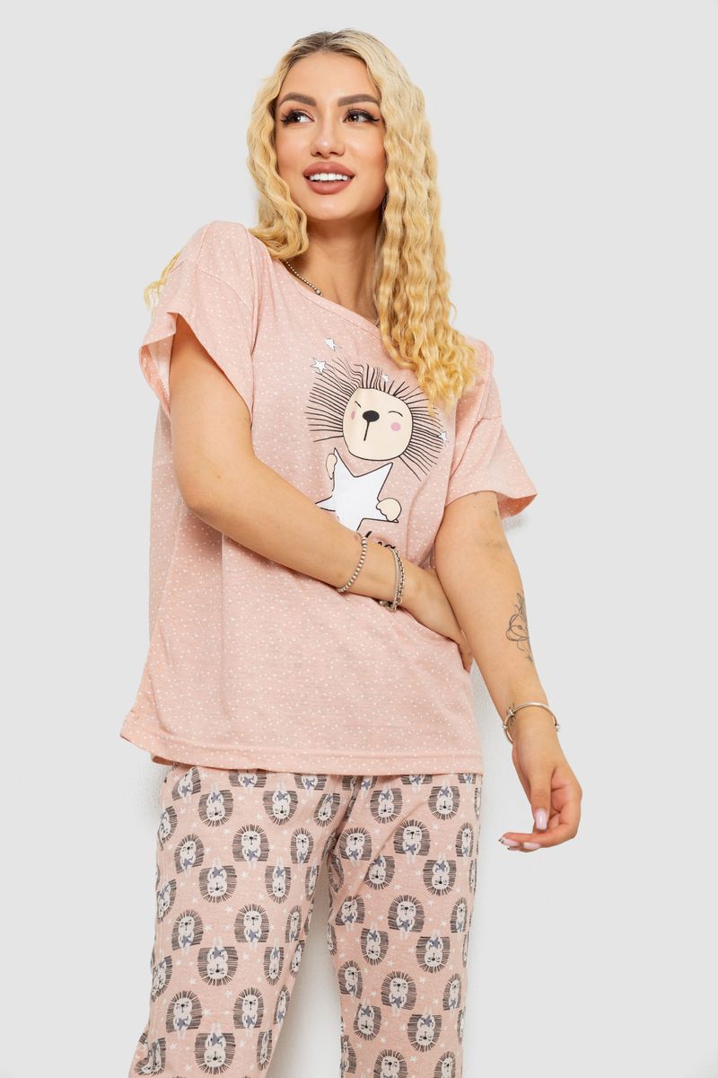 Піжама жіноча з принтом, колір пудровий, 243R15468
