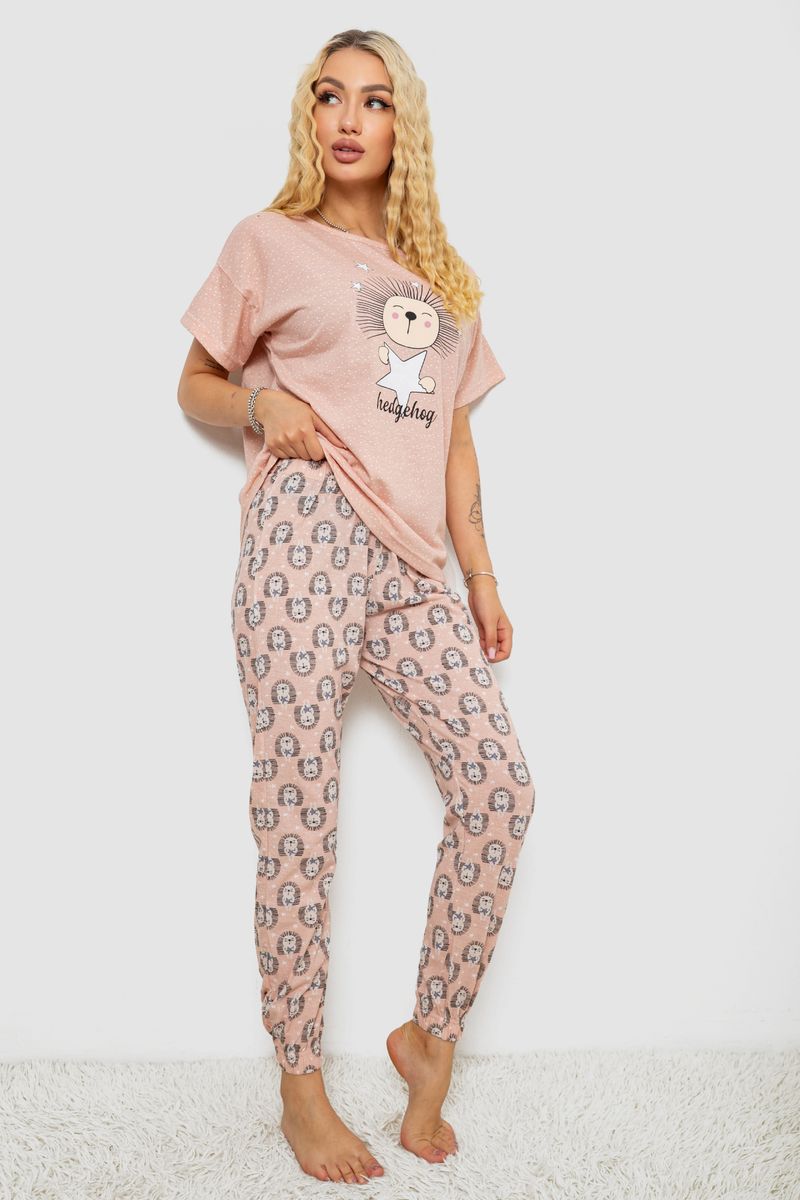 Піжама жіноча з принтом, колір пудровий, 243R15468 - Зображення 3