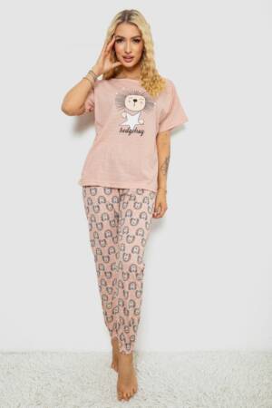 Піжама жіноча з принтом, колір пудровий, 243R15468