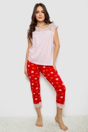 Жіноча піжама з принтом, колір рожевий, 243R1602-010