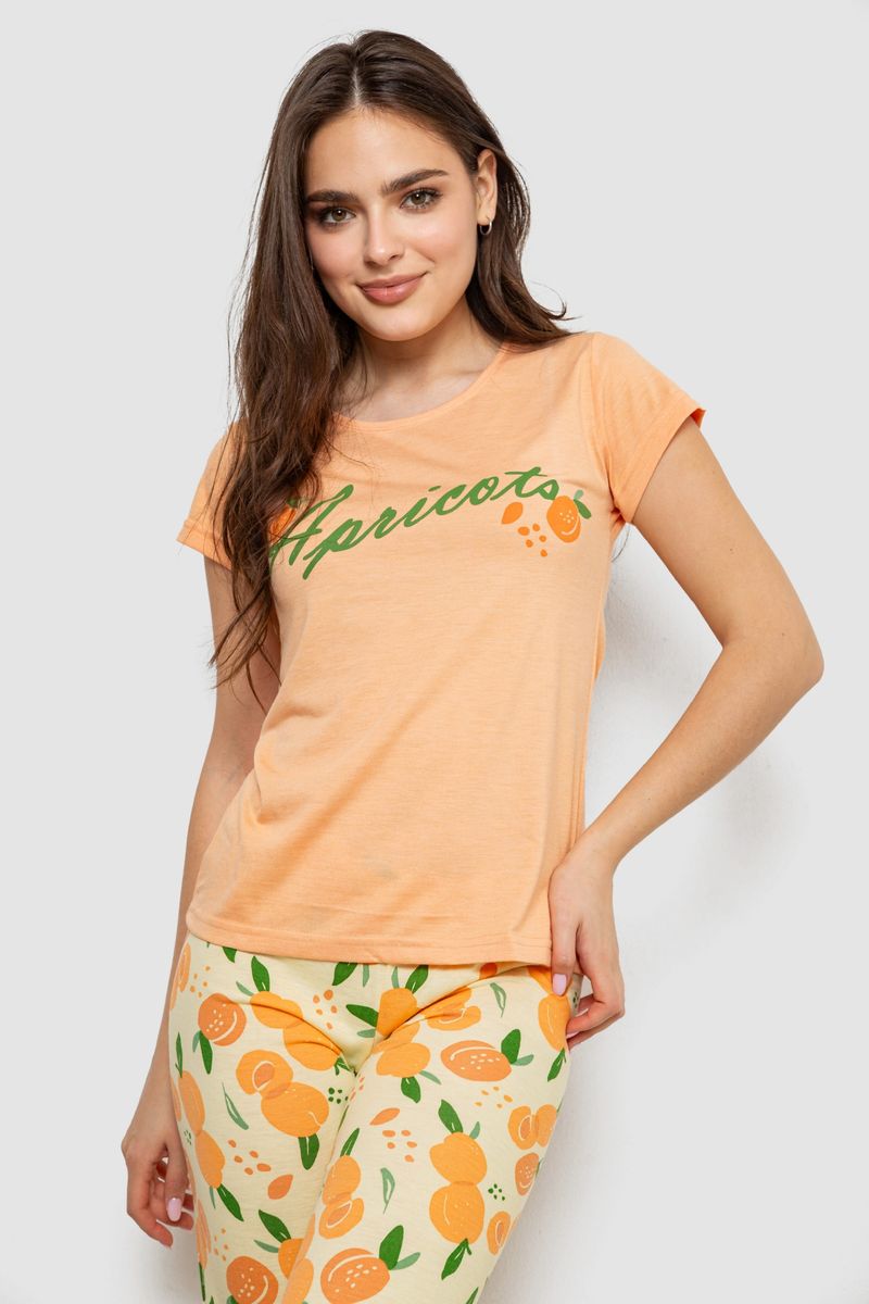 Жіноча піжама з принтом, колір помаранчевий, 243R7137