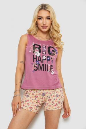 Піжама жіноча з принтом, колір пудровий, 243R24481