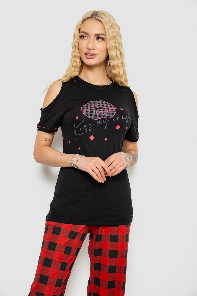 Піжама жіноча з принтом, колір чорно-червоний, 243R2038-E