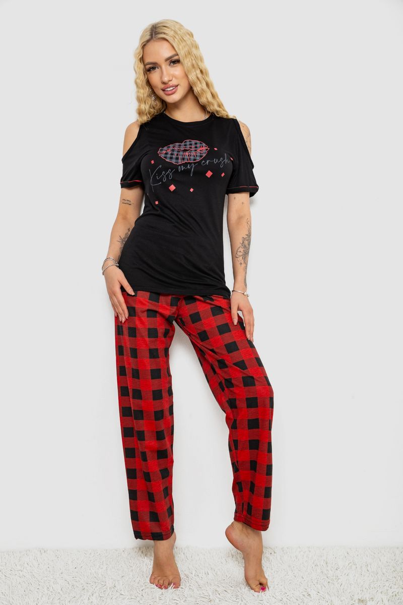 Піжама жіноча з принтом, колір чорно-червоний, 243R2038-E