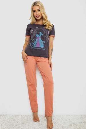 Піжама жіноча з принтом, колір грифельний, 243R20267