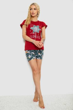 Піжама жіноча з принтом, колір бордовий, 243R3051