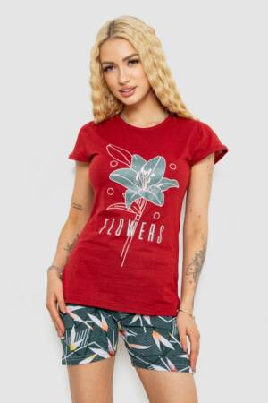 Піжама жіноча з принтом, колір бордовий, 243R3051