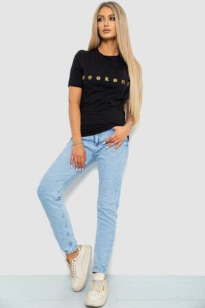 Футболка жіноча з принтом, колір чорний, 238R57378