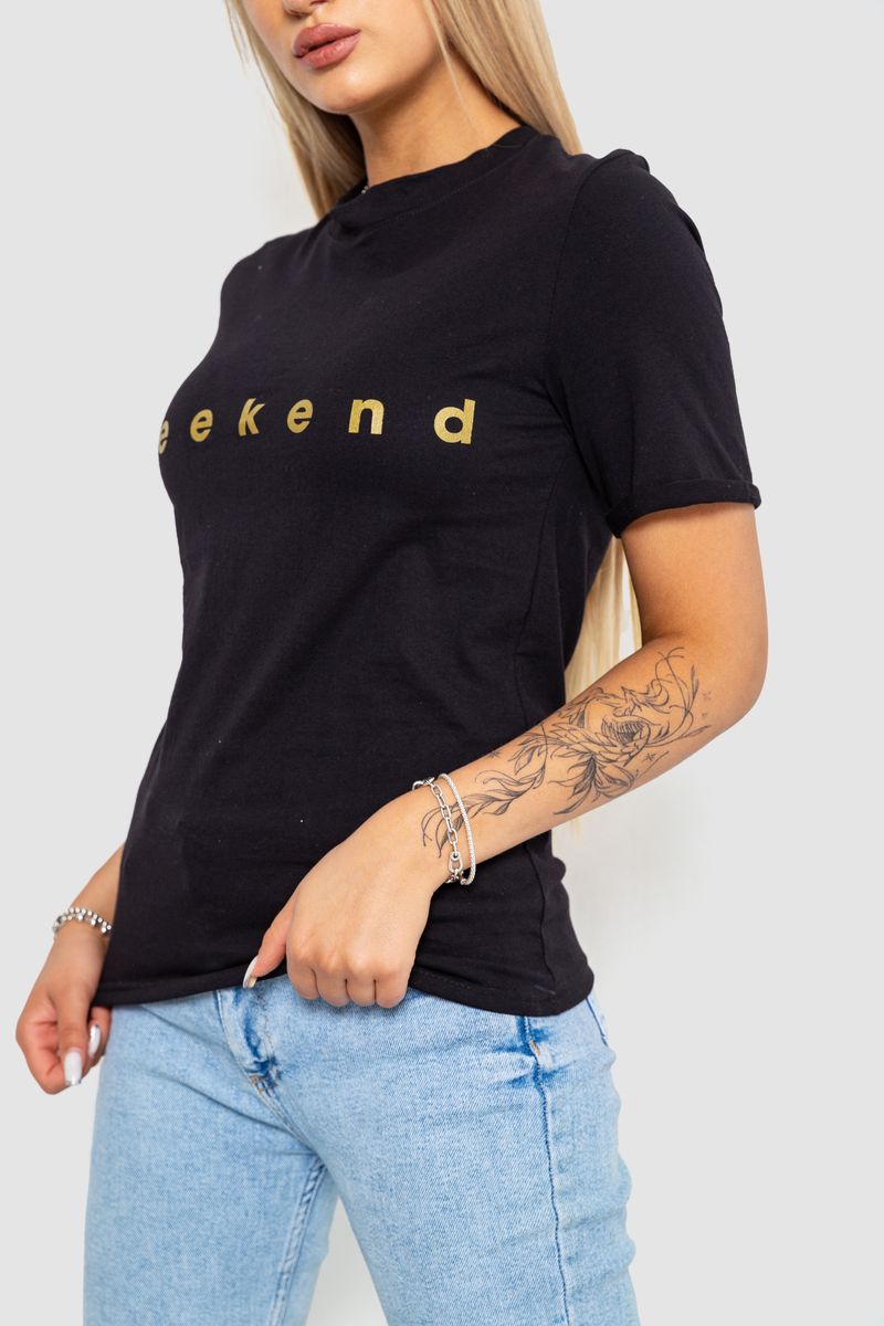 Футболка жіноча з принтом, колір чорний, 238R57378 - Зображення 3
