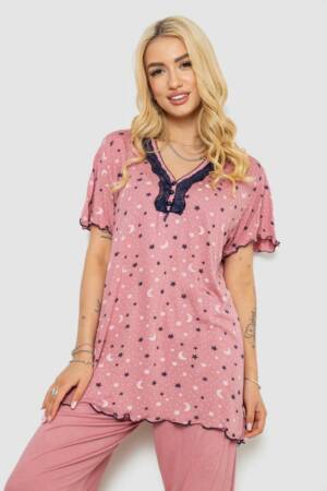 Піжама жіноча з принтом, колір пудровий, 243R7024