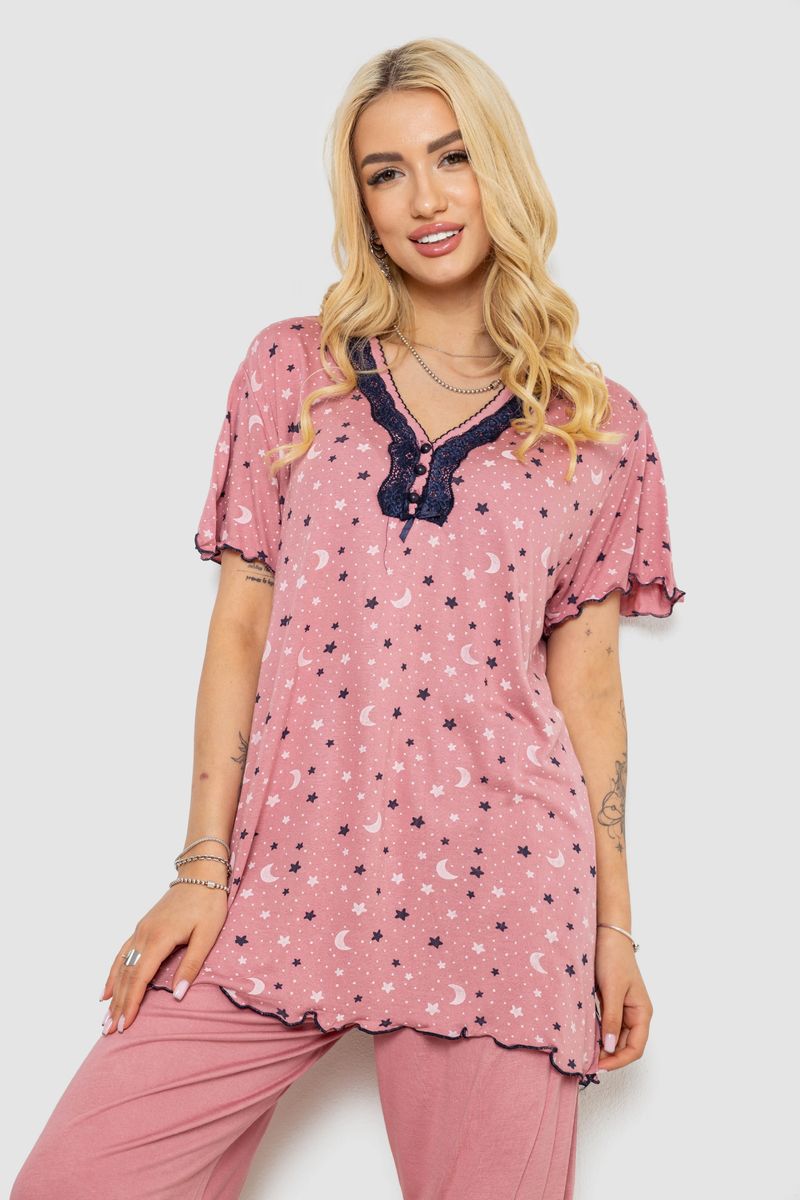 Піжама жіноча з принтом, колір пудровий, 243R7024 - Зображення 2