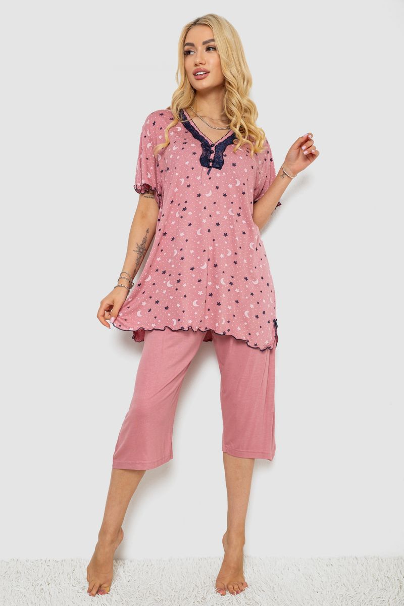 Піжама жіноча з принтом, колір пудровий, 243R7024 - Зображення 3