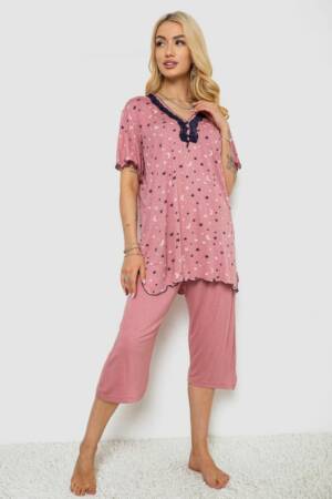 Піжама жіноча з принтом, колір пудровий, 243R7024