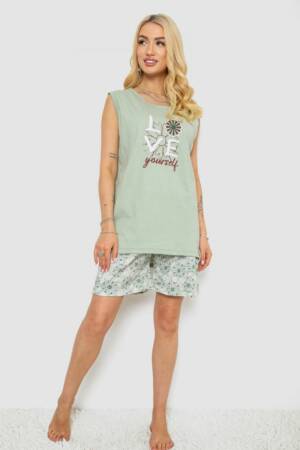 Піжама жіноча з принтом, колір оливковий, 243R8493