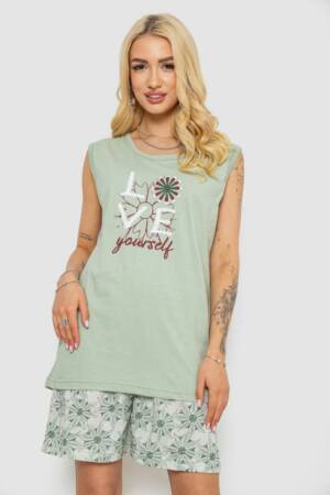 Піжама жіноча з принтом, колір оливковий, 243R8493